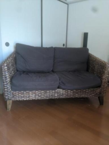 【GW値下げ】アジアンソファ　2人がけ　ラタン　ブラウン