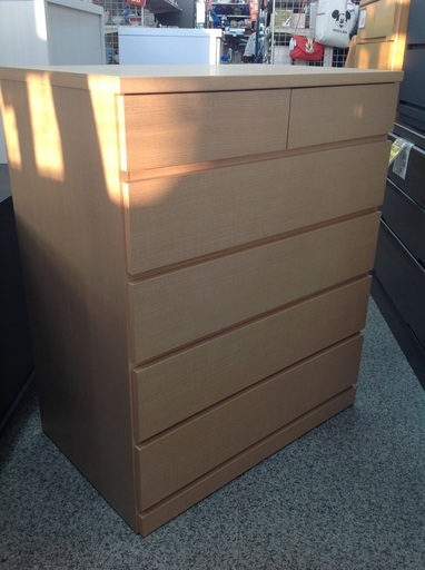 吉川木工 キャスター付き 木目 5段ハイチェスト【9650269】