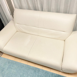 【お取り引き決定】2人掛けソファ ダブルソファ ホワイト レザー調