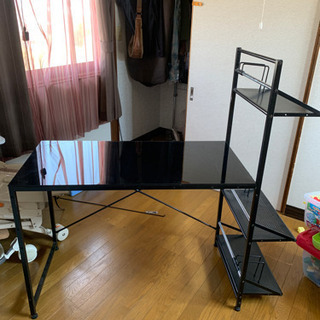 お値下げしました！！デスク　ガラス天板　サイド本棚付き