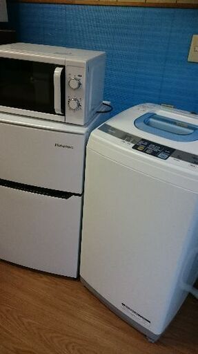 新生活お買い得セット！！シリーズ⑬ ハイセンス　HR-B95A 2ドア冷凍冷蔵庫 95L 2018年製・日立 NW-5MR　全自動洗濯機 5.0Kg 2013年製・ニトリ MM720CUKN　電子レンジ　2015年製　3点セット！！