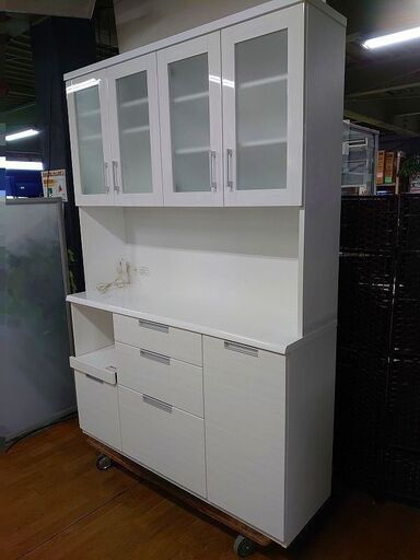 hキッチンボード ダリア 140KB-WH ファミリー たっぷり収納 フルオープン 2019年製 ニトリ 食器棚 店頭引取大歓迎♪ R3236)