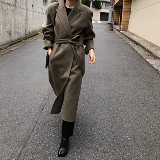 オリーブグリーンウールブレンドロングコート