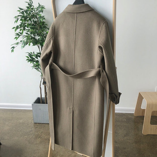 オリーブグリーンウールブレンドロングコートの画像