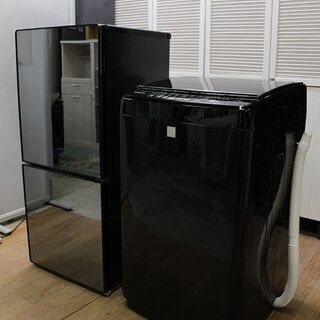 ｈブラックガラストップ家電2点セット　2ドア冷蔵庫 ミラーデザイン 110L／洗濯機 ブラック 5.5㎏　自社配送エリア限定  家電セット 店頭引取大歓迎♪ R3242)