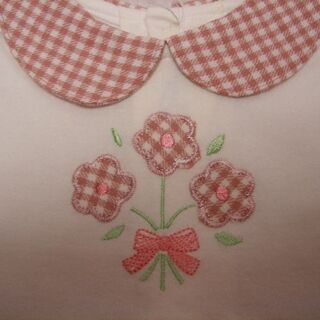 【FELISSIMO】フェリシモフラフィーコットピンクチェック花アップリケリボンブルマ付きワンピース新品未着用メゾピアノシャーリーテンプルの画像