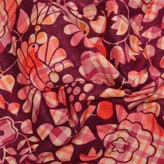 布・生地(未使用)赤色の鳥&花柄　[No.1]の画像