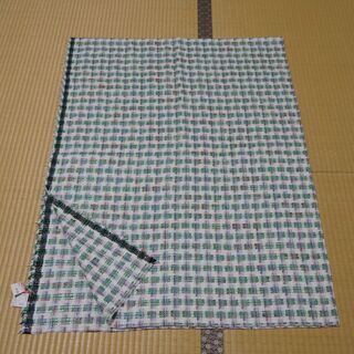 イタリア製の織生地・布(未使用)白地緑色系チェック柄　[No.3]の画像