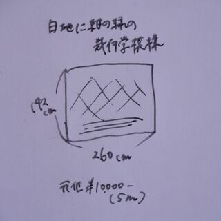 フライス生地・布(はぎれ)白地に緑色と紺色の幾何学模様　[No.16]の画像
