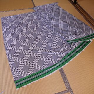 フライス生地・布(はぎれ)白地に緑色と紺色の幾何学模様　[No.16]の画像