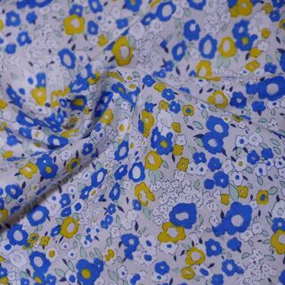 布・生地(はぎれ)グレー地で青白黄色の小花柄　[No.23]の画像
