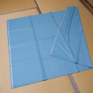 布・生地(未使用)水色の地でオレンジ色のストライプ柄　[No.32]の画像