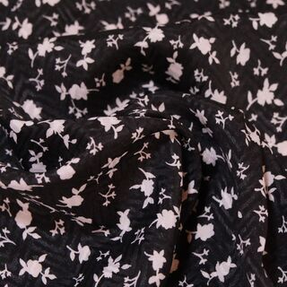 布・生地(はぎれ)黒色の地に白色の花柄　[No.40]の画像