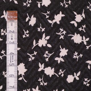 布・生地(はぎれ)黒色の地に白色の花柄　[No.40]