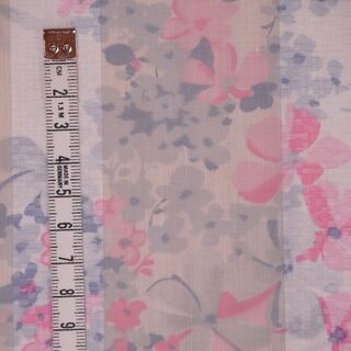 布・生地(未使用)白色の地にピンク色と灰色の花柄　[No.43]の画像