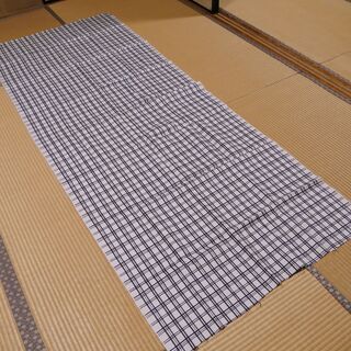 布・生地(未使用)白地に黒色のチェック柄　織り柄あり　[No.51]の画像
