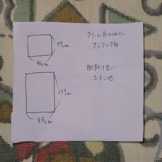 布・生地(はぎれ)クリーム色の地にアジアン柄　[No.60]の画像