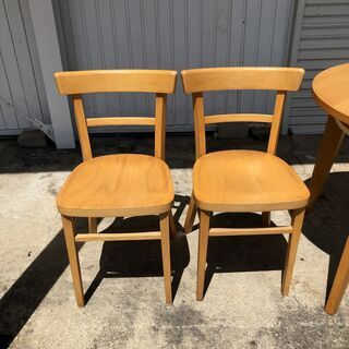 美品 ダイニング3点セット 円卓 丸テーブル 2人掛け ダイニングテーブル＆ダイニングチェア ナチュラル Cの画像