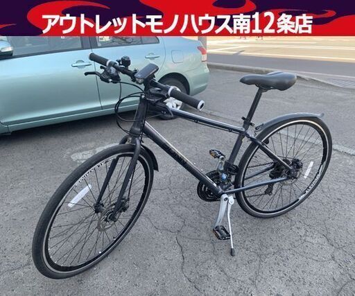 SPNN クロスバイク 自転車 ブラック系 3x8速 ディスクブレーキ 前後フェンダー付き シティサイクル 南12条店