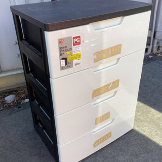 中古　アイリスオオヤマ　ウッドトップチェスト　白黒