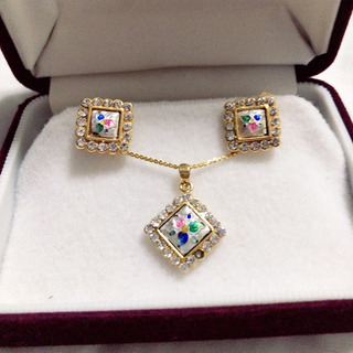 骨董/ヴィンテージ＊陶器ネックレス&ピアスセット