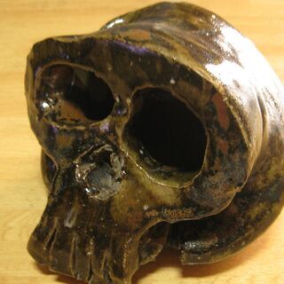 珍品　ひろ窯　藤井敬介・作　習作・飴釉大髑髏像の画像