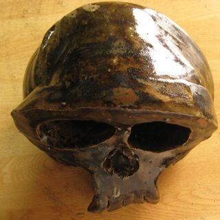 珍品　ひろ窯　藤井敬介・作　習作・飴釉大髑髏像の画像