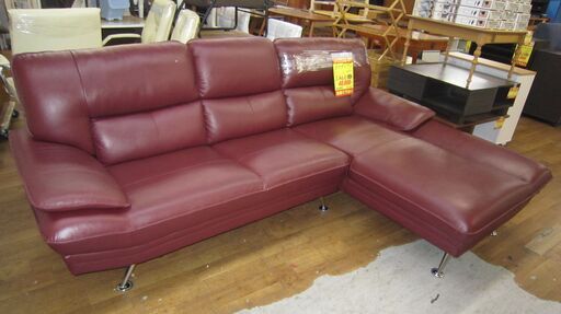 R058 土日屋購入 左カウチソファ、正面本革、幅240cm