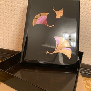 黒塗り   ２段 蓋付き小物整理箱  漆器類の画像