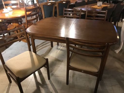 JF01776 飛騨家具 日進木工 伸長式ダイニングテーブル 椅子4脚