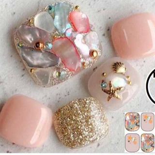 フットネイル シール 足用 ペディキュア シェル 貝 ピンク 可...