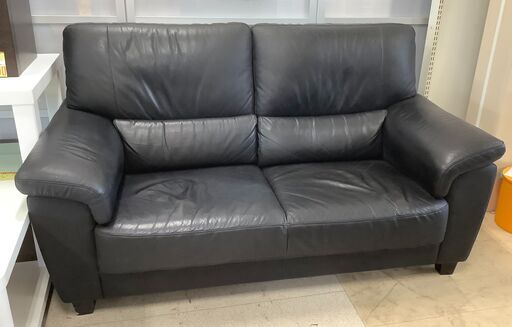 ロレンツォ 2人掛けソファ 本革 レザーソファ ブラック【ユーズドユーズ名古屋天白店】 J752