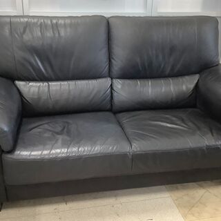 ロレンツォ 2人掛けソファ 本革 レザーソファ ブラック【ユーズド