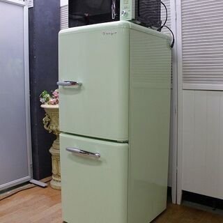 hレトロ家電2点セット　イ―アングルシリーズ　グリーン　冷蔵庫 149L / フラット電子レンジ　自社配送エリア限定 e angleシリーズ 家電セット 店頭引取大歓迎♪ R3263)