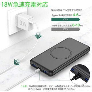 F44 モバイルバッテリー ワイヤレス充電対応 大容量の画像