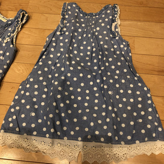 KP ニットプランナー  女の子　可愛い　おしゃれ　水玉　フリル　デニム　ノースリーブ  ワンピース　110cmの画像