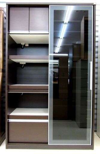 値下げ！！松田家具 レンジボード 幅120×奥48.5×高198㎝ 引き戸タイプ 家電ボード 大型 食器棚 収納 家具 ダークブラウン スライド 札幌 厚別店