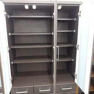 札幌 引き取り セパレート食器棚 3枚扉 こげ茶系 キッチン収納 戸棚 幅 約