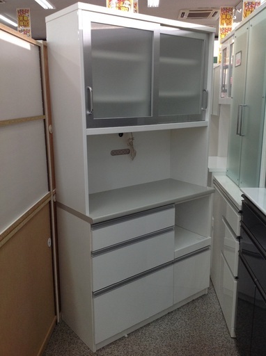 ホワイト＆グレー 木製 幅105cm ダイニングボード【9650324】