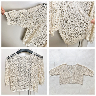 【ネット決済・配送】Bonitos 花柄　透かし編　ボレロ　カーディガン　ベスト　M ライトベージュ　レース　刺繍　フォーマル　カーディガン　羽織もの　カジュアル　トップス　薄手　はおりもの 羽織物 羽織り物の画像