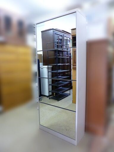 【自社配送は札幌市内限定】NITORI/ニトリ シューズボックス 薄型 4段 ミラー付き ホワイト 幅60×高さ146×奥行24cm 下駄箱 靴入れ 中古【USED】