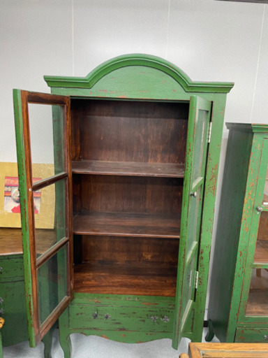 アンティーク家具　棚　グリーン　レトロ