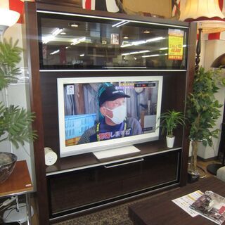 R202 高級 国産 モーブル家具高 壁面テレビボード 上下フロントガラススライド扉 幅161cm ライト付