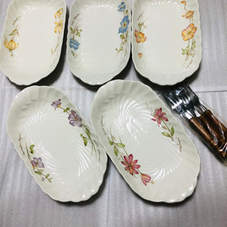 花柄お皿とフォークのセット　昭和レトロ食器