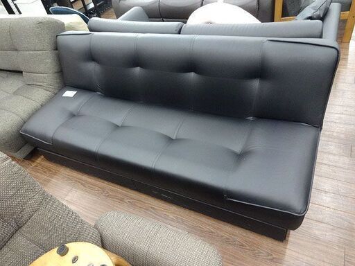 札幌 引き取り ソファベッド 収納付き/引き出し 黒 大型 3人掛け 合皮 3Pソファ