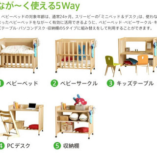 日本製 5wayベビーベッド「ミニベッド＆デスク」　石崎家具の画像