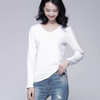 レディース長袖シャツ 100%コットン 女性トップス ホワイトの画像