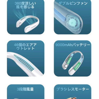 【新品未使用】首掛け扇風機　9000mAh超大容量 長時間連続使用 携帯扇風機 羽なし ネッククーラー 3段階風量 9000mAh超大容量 冷感 ポータブルファン くびかけ扇風機 USB充電式 長時間連続使用 軽量 静音 熱中症対策/旅行/自宅/オフィス用/お祭り/花火大会/ショッピングなど適用  の画像