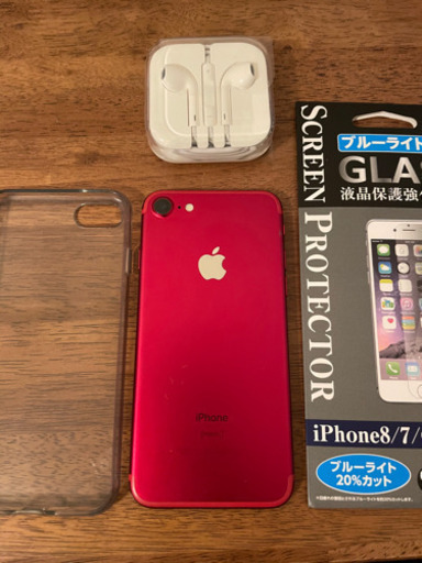 【美品】iPhone 7 Red 128 GB simフリー　Apple正規店バッテリー交換後10ヶ月使用　現在87％　ソフトケース・画面保護シート付
