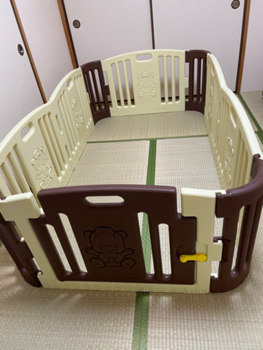 【再値下げ】ベビーサークル ハイタイプ  ベビーベアゾーン【ベージュブラウン】 BABY BEAR ZONEパネル6枚set 扉付き